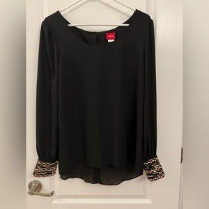 size L • black long sleeve blouse with beaded cuffs